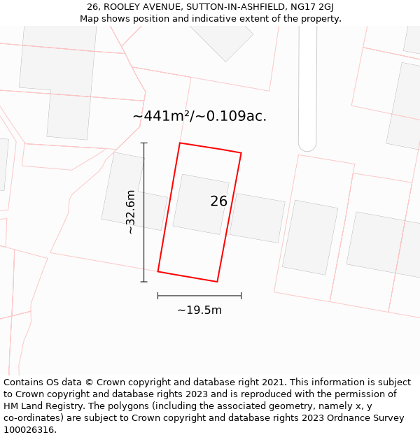 26, ROOLEY AVENUE, SUTTON-IN-ASHFIELD, NG17 2GJ: Plot and title map