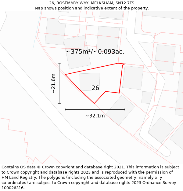 26, ROSEMARY WAY, MELKSHAM, SN12 7FS: Plot and title map