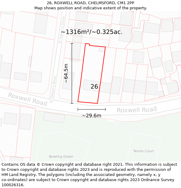 26, ROXWELL ROAD, CHELMSFORD, CM1 2PP: Plot and title map