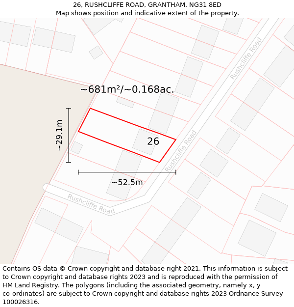 26, RUSHCLIFFE ROAD, GRANTHAM, NG31 8ED: Plot and title map