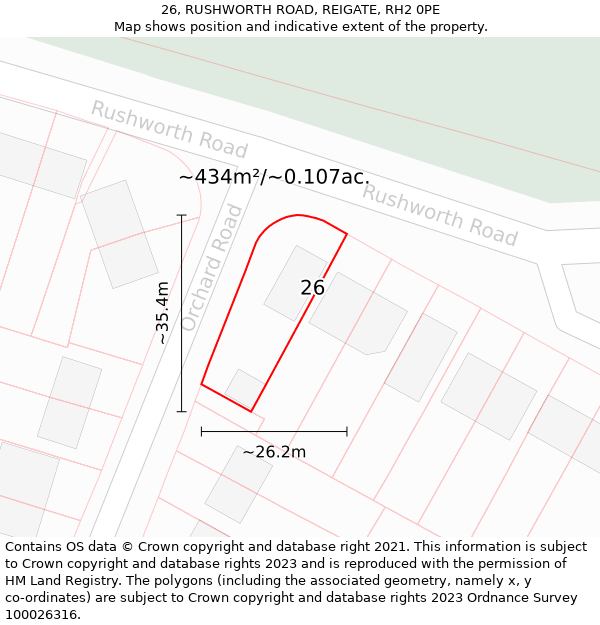 26, RUSHWORTH ROAD, REIGATE, RH2 0PE: Plot and title map