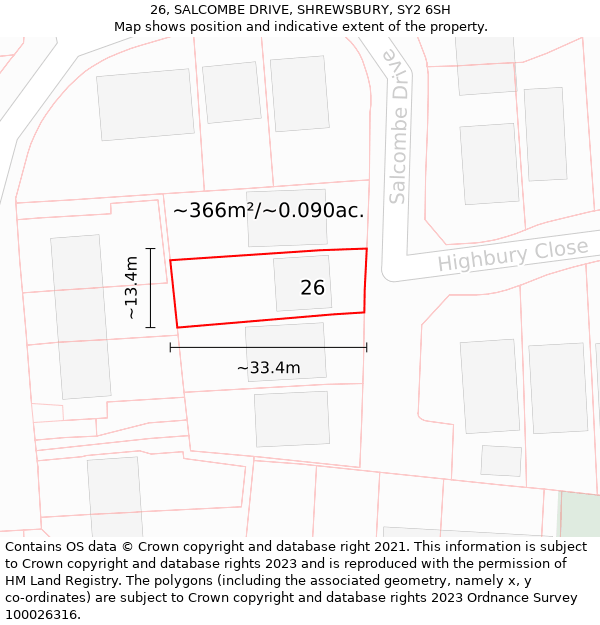 26, SALCOMBE DRIVE, SHREWSBURY, SY2 6SH: Plot and title map