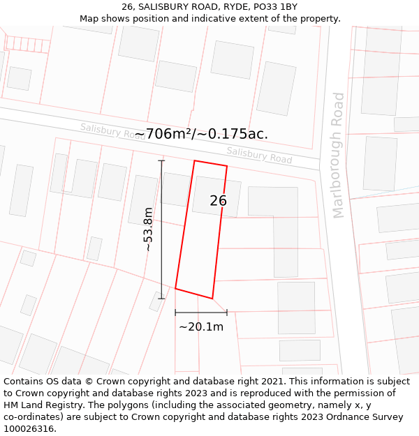 26, SALISBURY ROAD, RYDE, PO33 1BY: Plot and title map