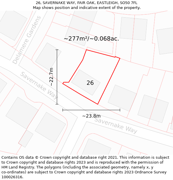 26, SAVERNAKE WAY, FAIR OAK, EASTLEIGH, SO50 7FL: Plot and title map