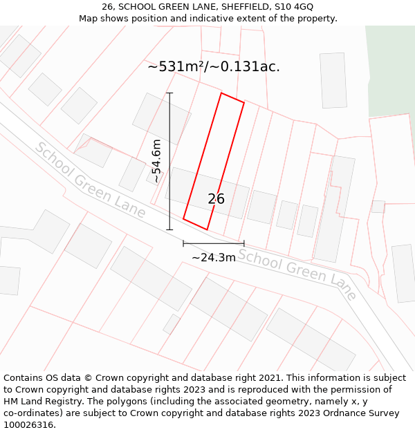 26, SCHOOL GREEN LANE, SHEFFIELD, S10 4GQ: Plot and title map