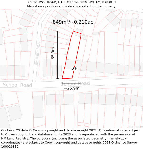 26, SCHOOL ROAD, HALL GREEN, BIRMINGHAM, B28 8HU: Plot and title map