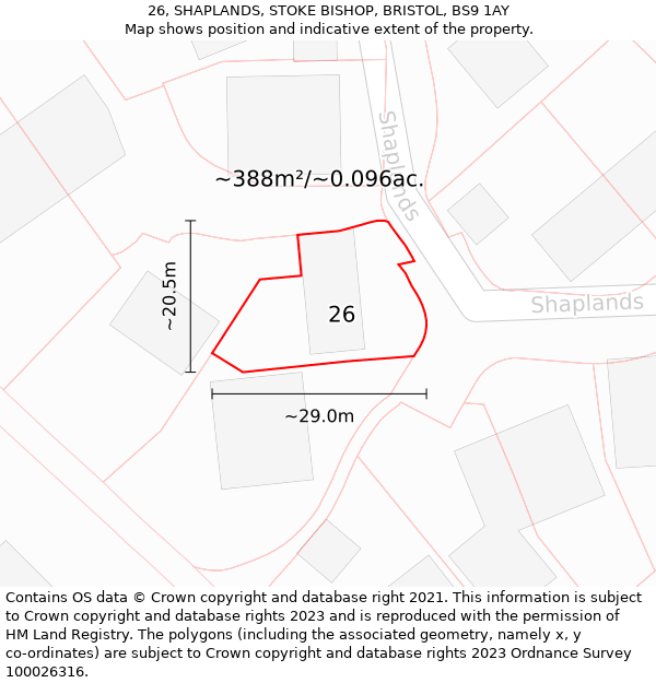 26, SHAPLANDS, STOKE BISHOP, BRISTOL, BS9 1AY: Plot and title map