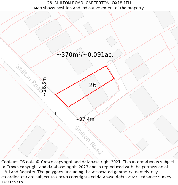 26, SHILTON ROAD, CARTERTON, OX18 1EH: Plot and title map