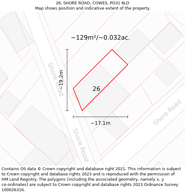 26, SHORE ROAD, COWES, PO31 8LD: Plot and title map