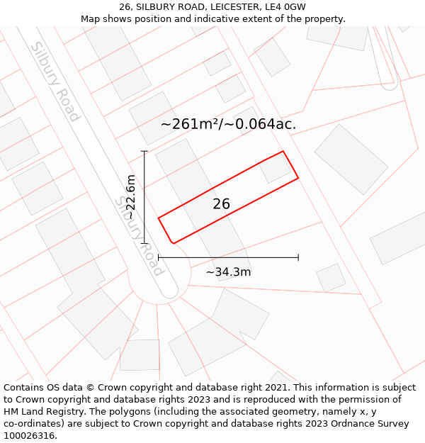 26, SILBURY ROAD, LEICESTER, LE4 0GW: Plot and title map