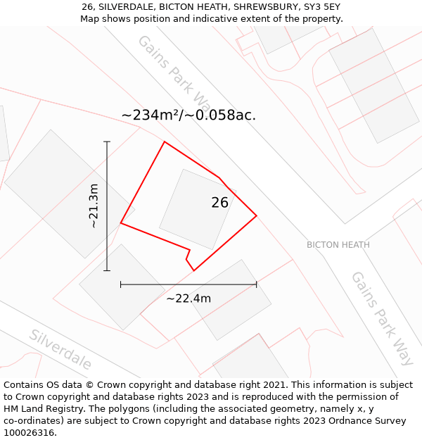 26, SILVERDALE, BICTON HEATH, SHREWSBURY, SY3 5EY: Plot and title map