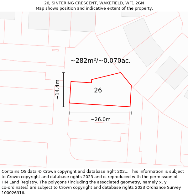 26, SINTERING CRESCENT, WAKEFIELD, WF1 2GN: Plot and title map