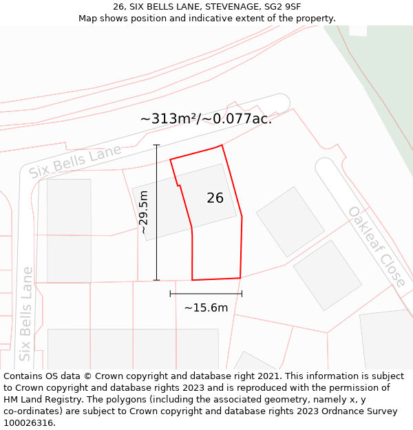 26, SIX BELLS LANE, STEVENAGE, SG2 9SF: Plot and title map