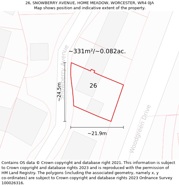 26, SNOWBERRY AVENUE, HOME MEADOW, WORCESTER, WR4 0JA: Plot and title map