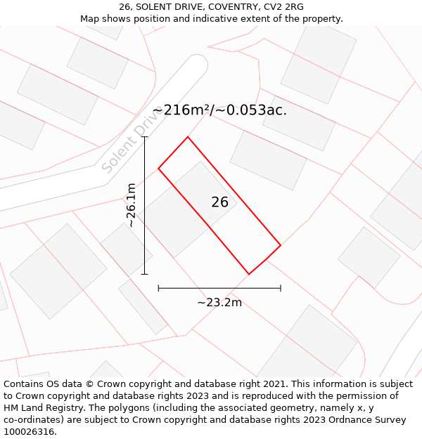 26, SOLENT DRIVE, COVENTRY, CV2 2RG: Plot and title map