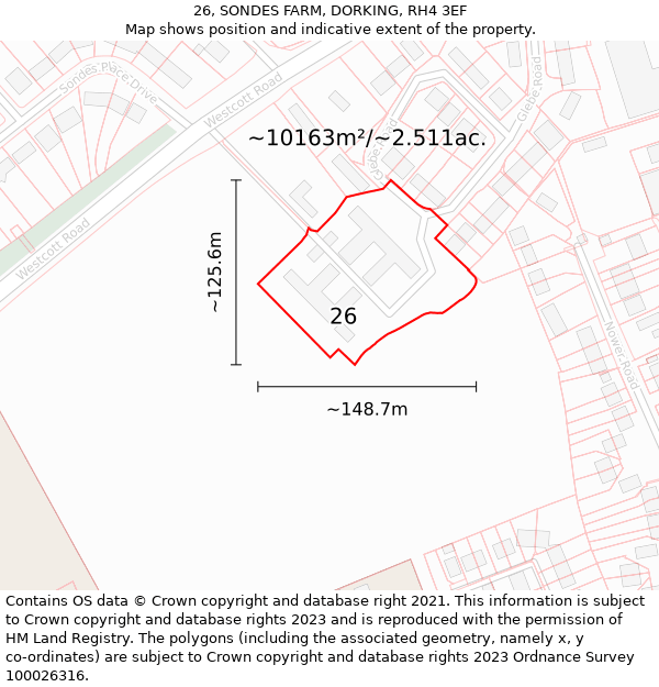 26, SONDES FARM, DORKING, RH4 3EF: Plot and title map