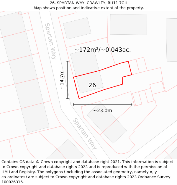 26, SPARTAN WAY, CRAWLEY, RH11 7GH: Plot and title map