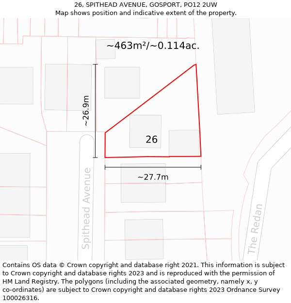 26, SPITHEAD AVENUE, GOSPORT, PO12 2UW: Plot and title map