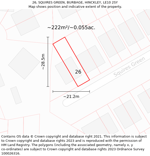 26, SQUIRES GREEN, BURBAGE, HINCKLEY, LE10 2SY: Plot and title map