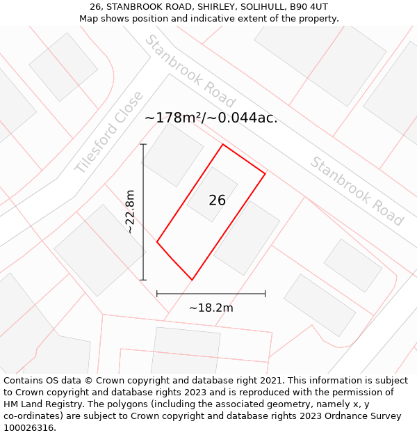 26, STANBROOK ROAD, SHIRLEY, SOLIHULL, B90 4UT: Plot and title map