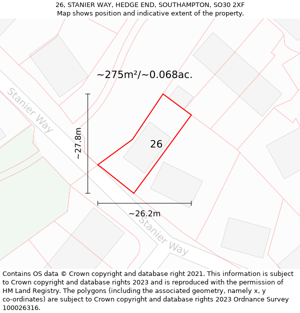 26, STANIER WAY, HEDGE END, SOUTHAMPTON, SO30 2XF: Plot and title map