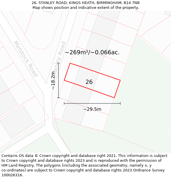 26, STANLEY ROAD, KINGS HEATH, BIRMINGHAM, B14 7NB: Plot and title map