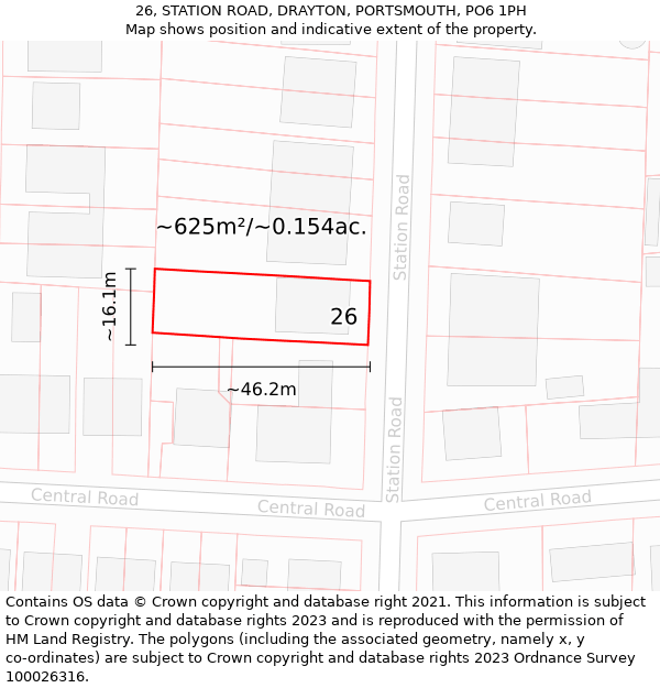 26, STATION ROAD, DRAYTON, PORTSMOUTH, PO6 1PH: Plot and title map