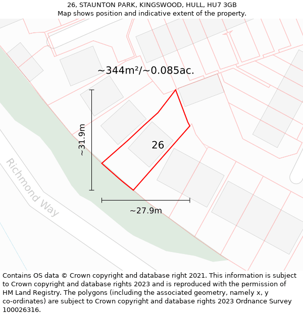 26, STAUNTON PARK, KINGSWOOD, HULL, HU7 3GB: Plot and title map