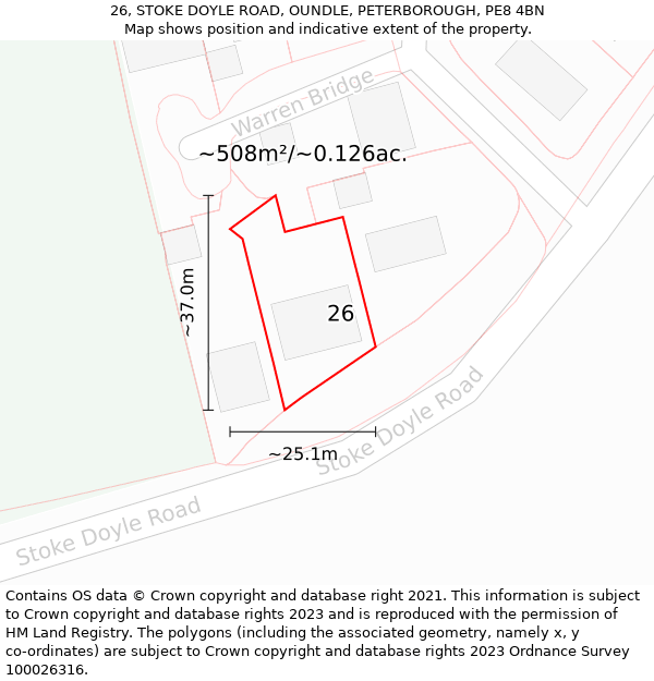 26, STOKE DOYLE ROAD, OUNDLE, PETERBOROUGH, PE8 4BN: Plot and title map
