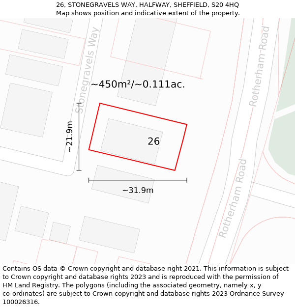 26, STONEGRAVELS WAY, HALFWAY, SHEFFIELD, S20 4HQ: Plot and title map
