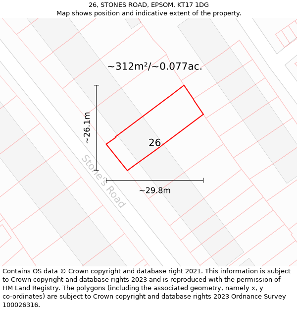 26, STONES ROAD, EPSOM, KT17 1DG: Plot and title map