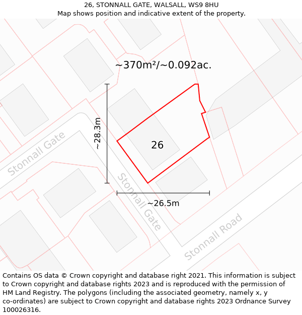 26, STONNALL GATE, WALSALL, WS9 8HU: Plot and title map