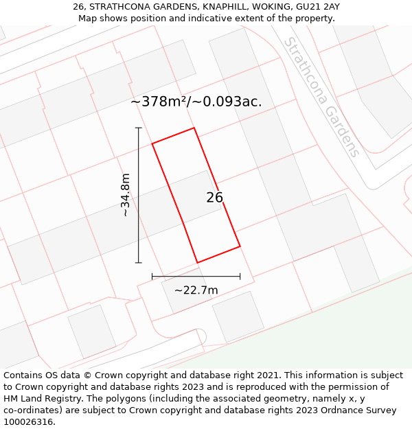 26, STRATHCONA GARDENS, KNAPHILL, WOKING, GU21 2AY: Plot and title map