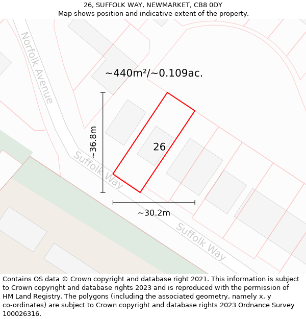 26, SUFFOLK WAY, NEWMARKET, CB8 0DY: Plot and title map