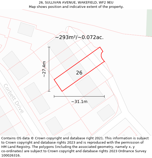 26, SULLIVAN AVENUE, WAKEFIELD, WF2 9EU: Plot and title map