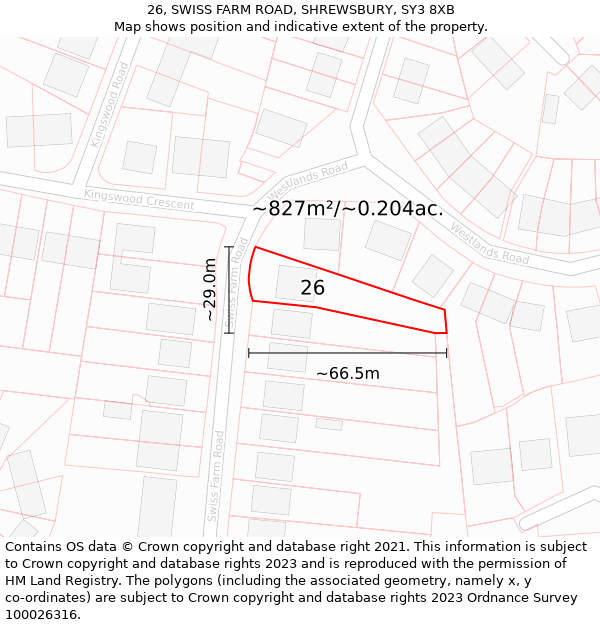 26, SWISS FARM ROAD, SHREWSBURY, SY3 8XB: Plot and title map