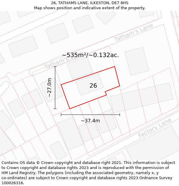 26, TATHAMS LANE, ILKESTON, DE7 8HS: Plot and title map