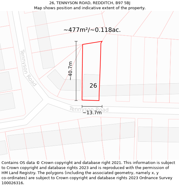 26, TENNYSON ROAD, REDDITCH, B97 5BJ: Plot and title map