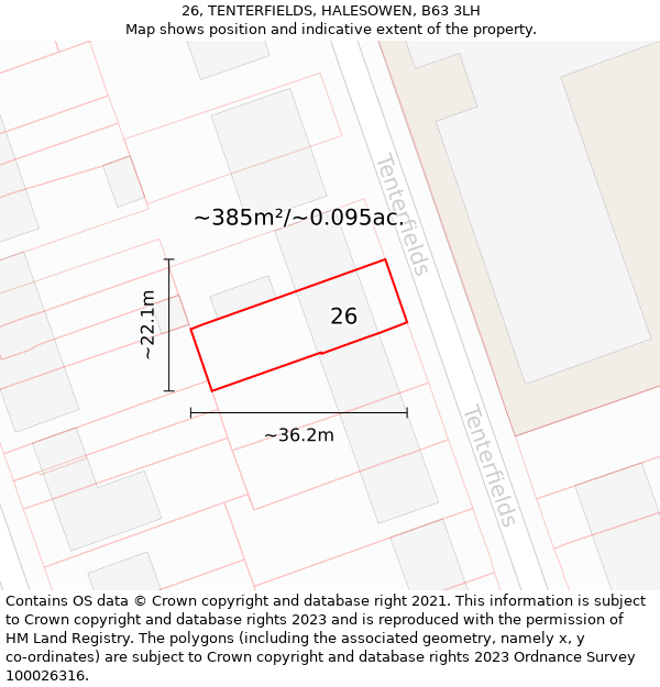 26, TENTERFIELDS, HALESOWEN, B63 3LH: Plot and title map