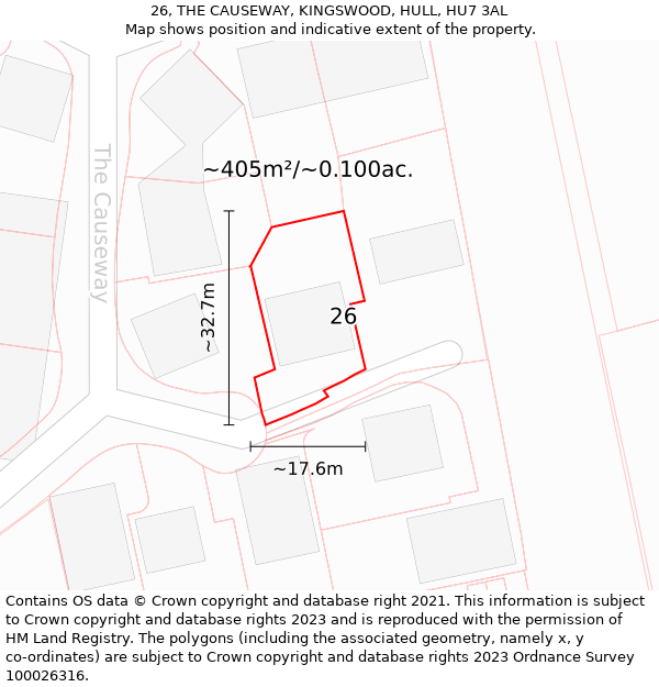 26, THE CAUSEWAY, KINGSWOOD, HULL, HU7 3AL: Plot and title map