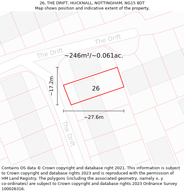 26, THE DRIFT, HUCKNALL, NOTTINGHAM, NG15 8DT: Plot and title map