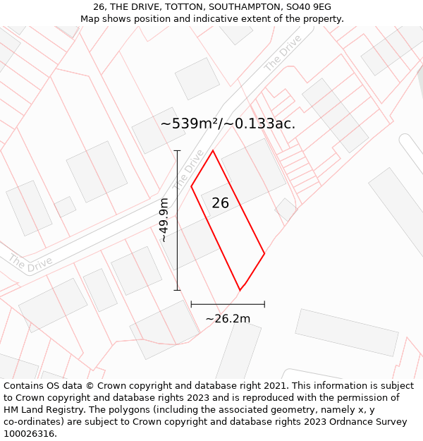 26, THE DRIVE, TOTTON, SOUTHAMPTON, SO40 9EG: Plot and title map