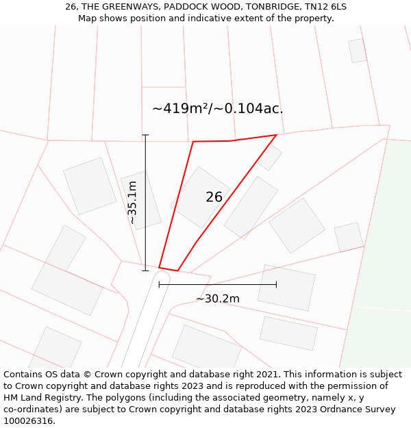 26, THE GREENWAYS, PADDOCK WOOD, TONBRIDGE, TN12 6LS: Plot and title map