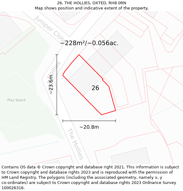 26, THE HOLLIES, OXTED, RH8 0RN: Plot and title map