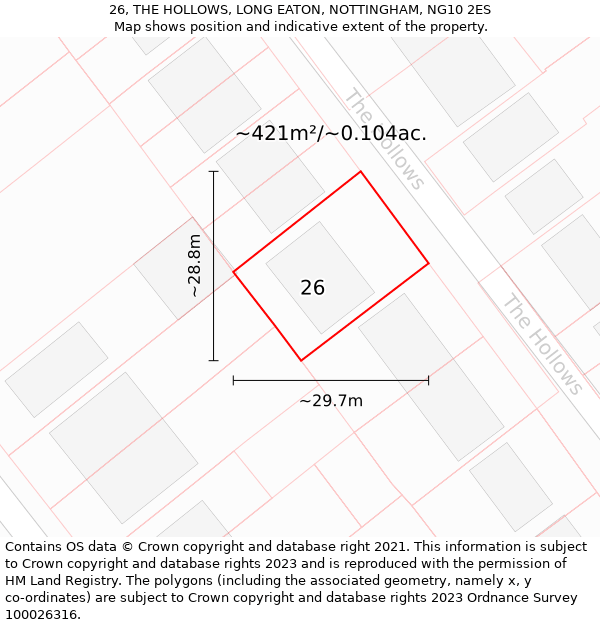 26, THE HOLLOWS, LONG EATON, NOTTINGHAM, NG10 2ES: Plot and title map