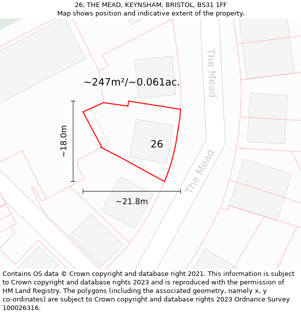 26, THE MEAD, KEYNSHAM, BRISTOL, BS31 1FF: Plot and title map