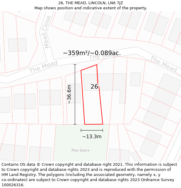 26, THE MEAD, LINCOLN, LN6 7JZ: Plot and title map