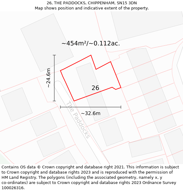 26, THE PADDOCKS, CHIPPENHAM, SN15 3DN: Plot and title map