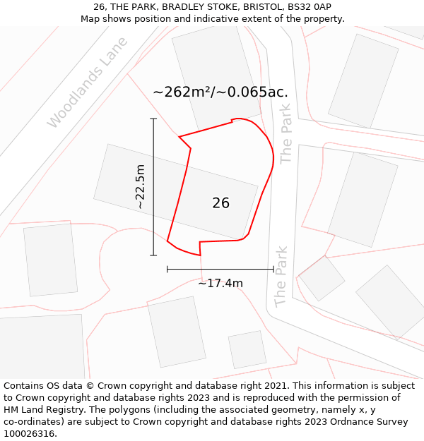 26, THE PARK, BRADLEY STOKE, BRISTOL, BS32 0AP: Plot and title map