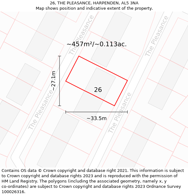 26, THE PLEASANCE, HARPENDEN, AL5 3NA: Plot and title map